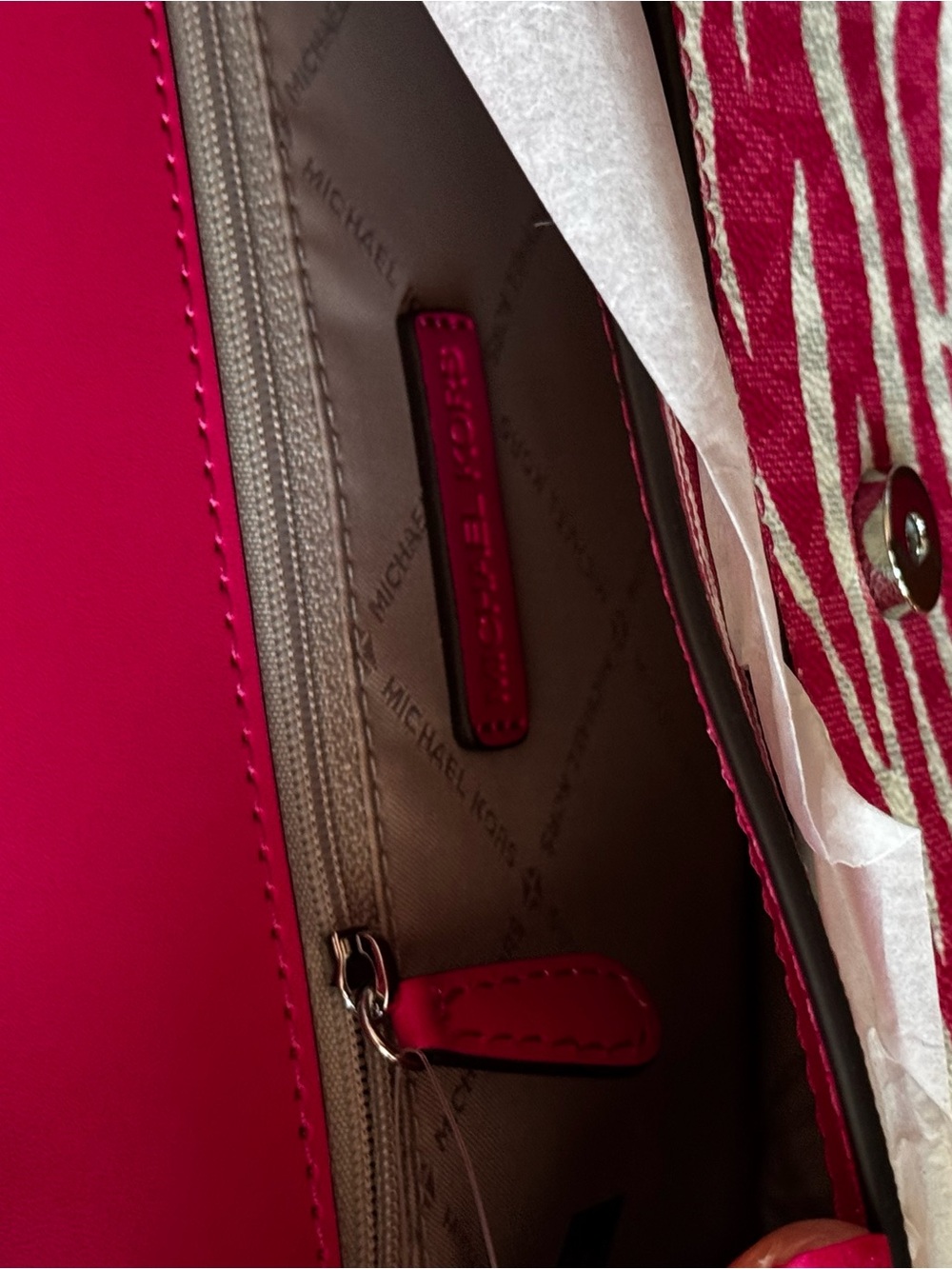MICHAEL KORS Hot Pink and White Zebra Print Chain Crossbody - Picture 6 of 8
